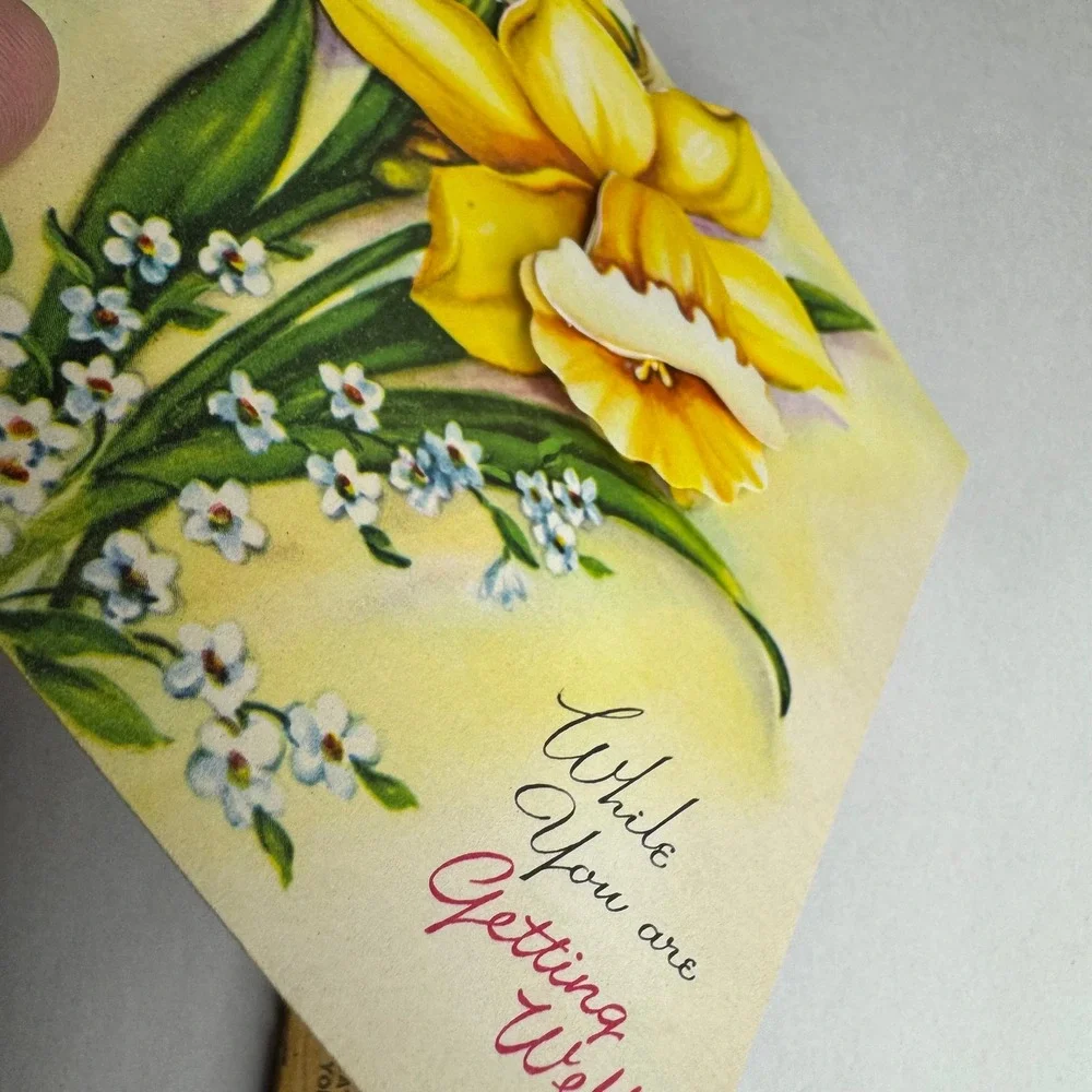 Vintage Pretty Petals Get Well Soon Card Daffodil Floral Die Cut 15B24 USA